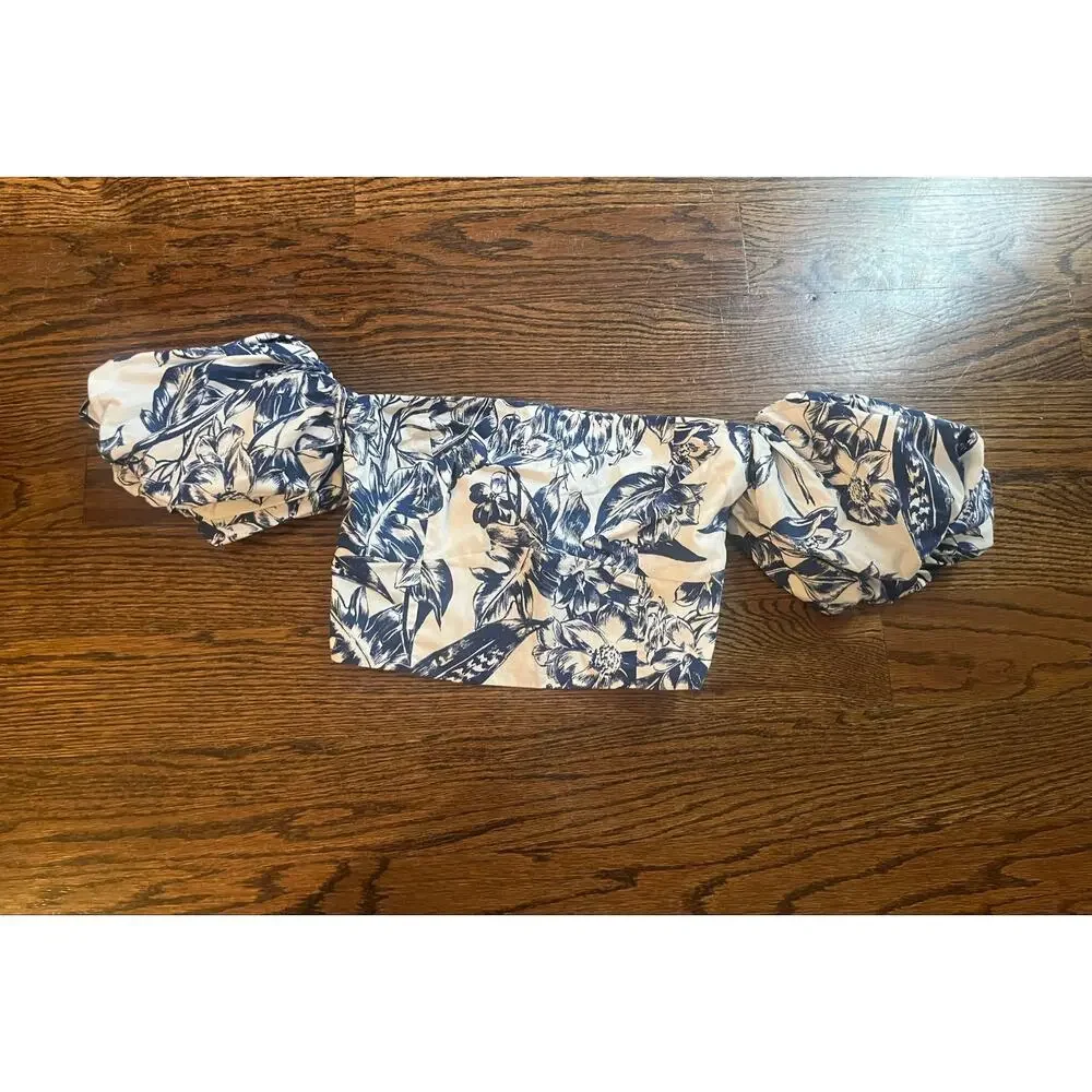 Abercrombie & Fitch Crop Top Blue Puff Sleeve Strapless Sz. XS fairy